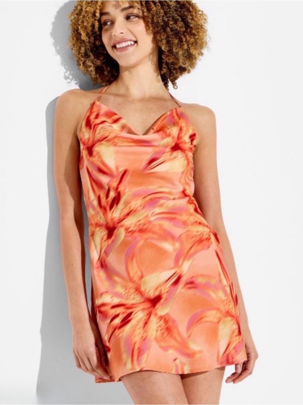 NWT Women's Orange Printed Slip Dress